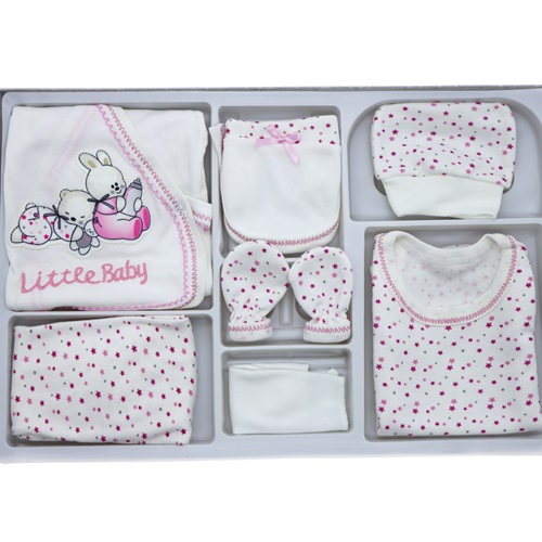 307 Biberonlu Tavşan Nakış 7 Parça Zıbın Seti 0-3 Ay