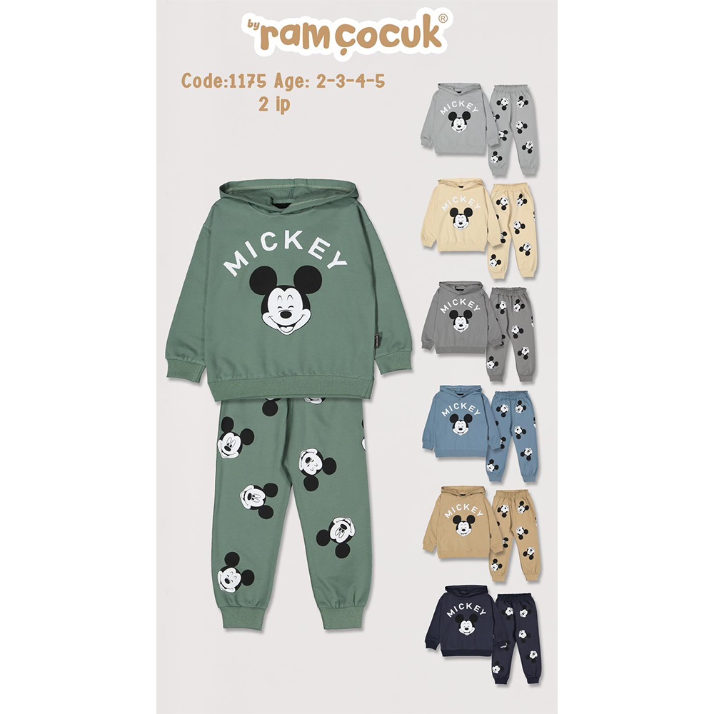 Ram 1175 Erkek Çocuk 2 İp Mickey Mouse Baskılı Kapşonlu Takım 2-5 Yaş - Lacivert - 2-3-4-5 YAŞ