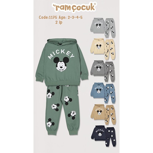 Ram 1175 Erkek Çocuk 2 İp Mickey Mouse Baskılı Kapşonlu Takım 2-5 Yaş - Lacivert - 2-3-4-5 YAŞ