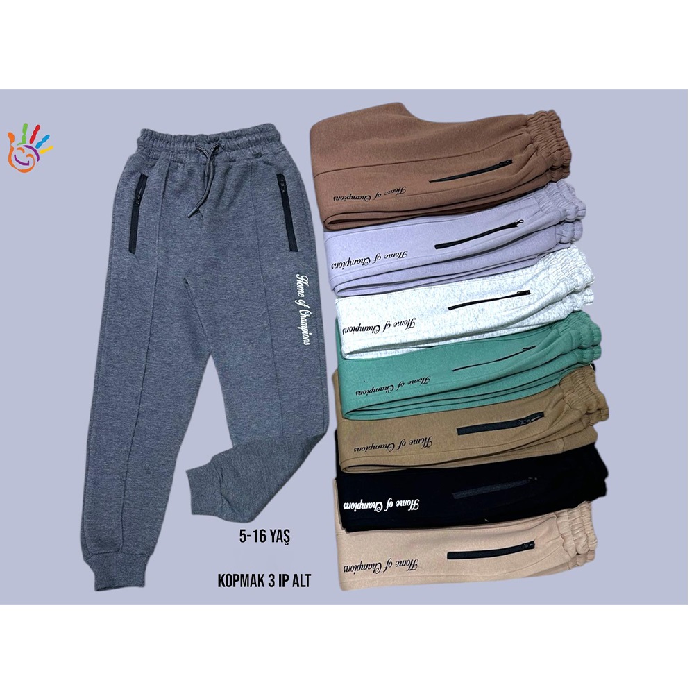 Paris Kids 2016 Erkek Çocuk Kompak 3 İp Home Of Champions Baskılı Fermuarlı Ön Çımalı Eşofman Alt 5-8 Yaş - Mint Yeşil - 5-8 YAŞ