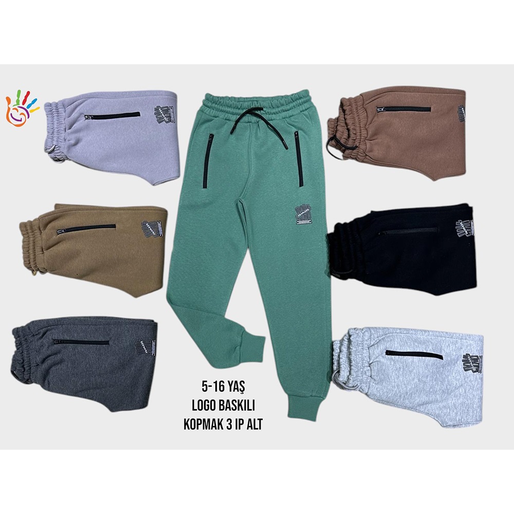 Paris Kids 2011 Erkek Çocuk Kompak 3 İp Fearless Baskılı Fermuarlı Eşofman Alt 13-16 Yaş - Siyah - 13-16 YAŞ