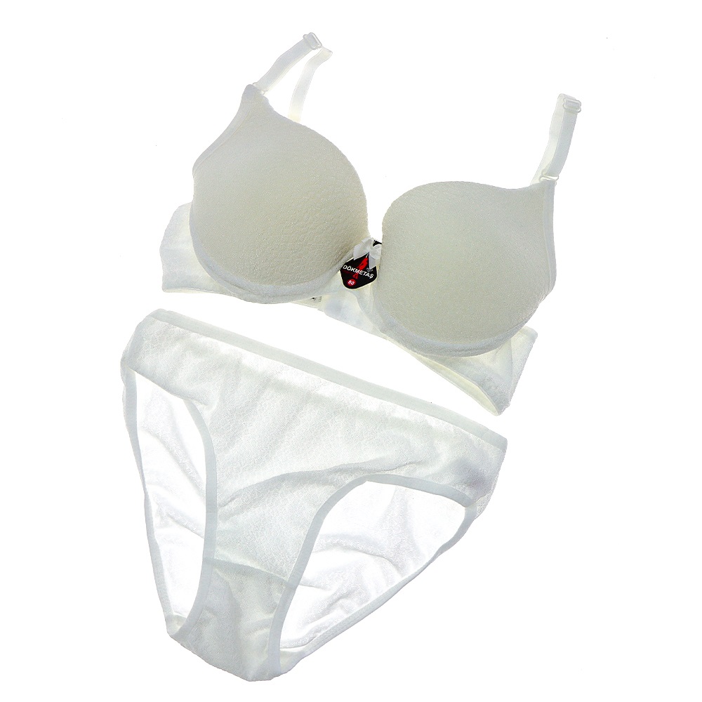 Dökmetaş 1100 Bayan Destekli Taş Desenli Sütyen Takımı 80-90 - Ekru - 80-85-90