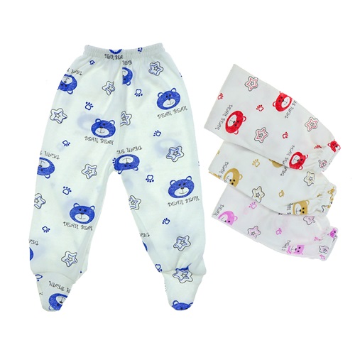 Sadık Bebe Penye Desenli Patikli Pijama Tek Alt 0-3 Ay (12 Li)- Beyaz Desenli - 0-3 AY