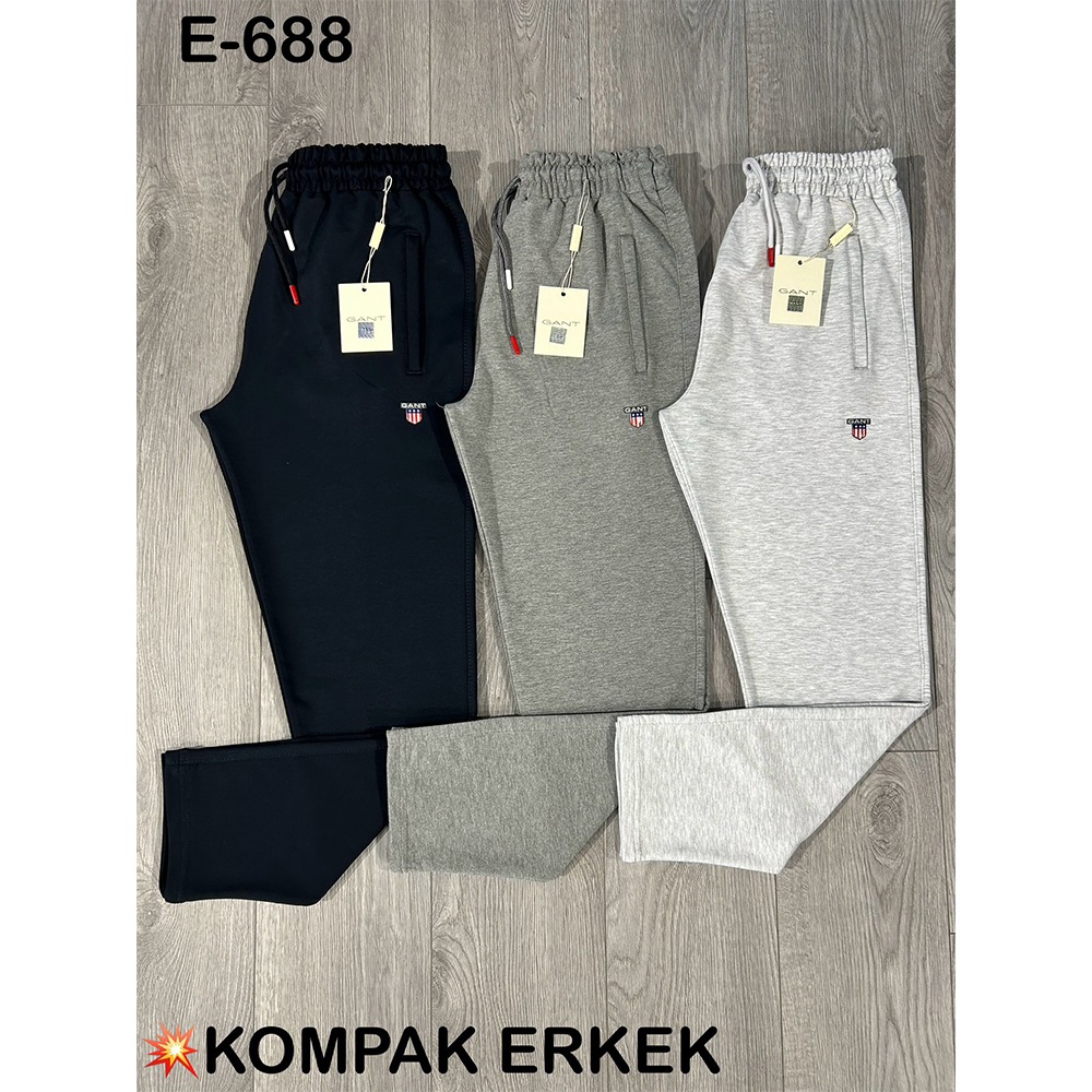 Atrax E-688 Erkek Kompak Açık Paça Gant Armalı Eşofman Alt S-2XL - Siyah - S-M-L-XL-2XL