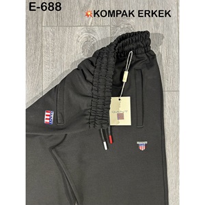 Atrax E-688 Erkek Kompak Açık Paça Gant Armalı Eşofman Alt S-2XL - Siyah - S-M-L-XL-2XL