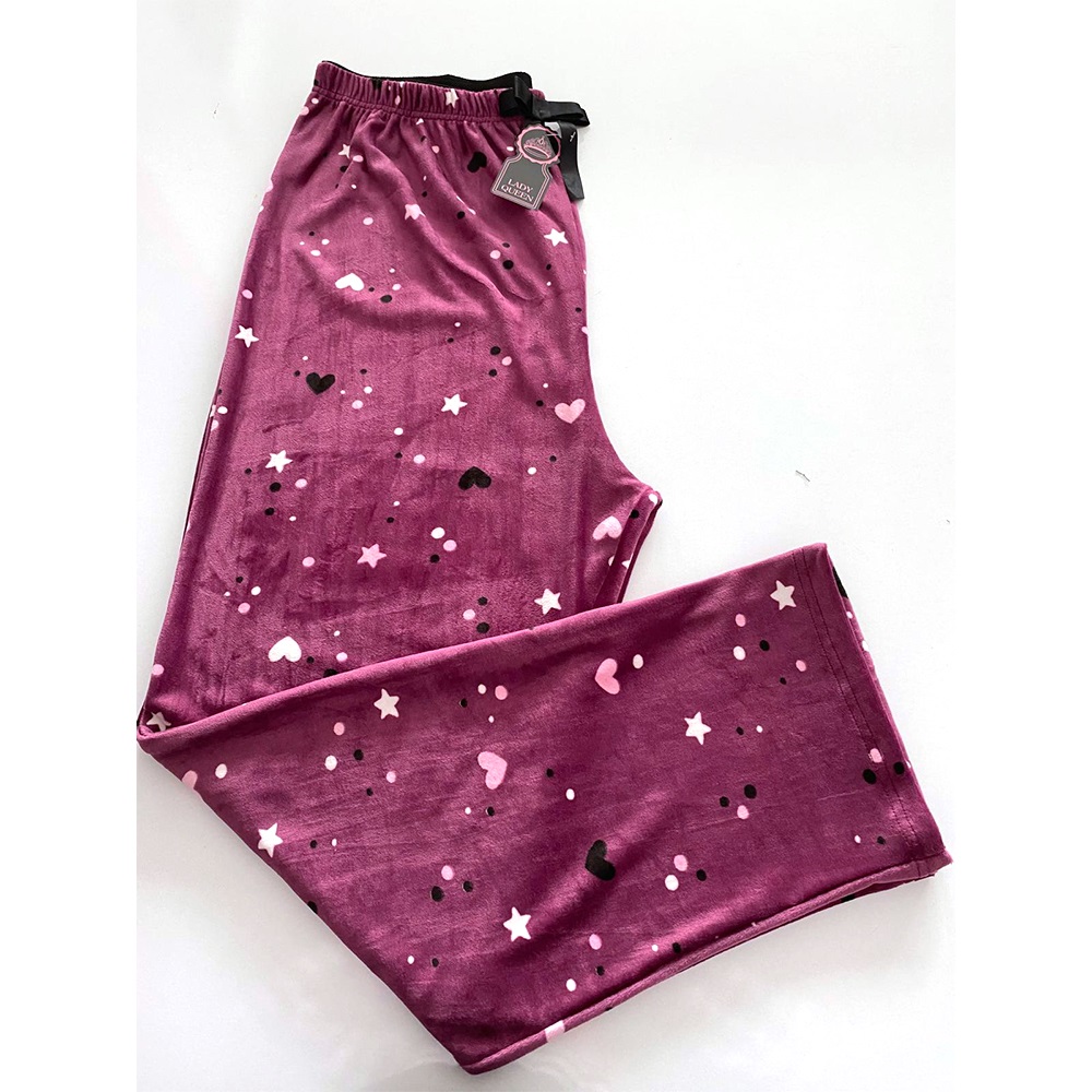 Lady Queen 8020 Bayan Battal Desenli Fransız Kadife Pijama Tek Alt 3XL-5XL - G.Kurusu - 3XL-4XL-5XL