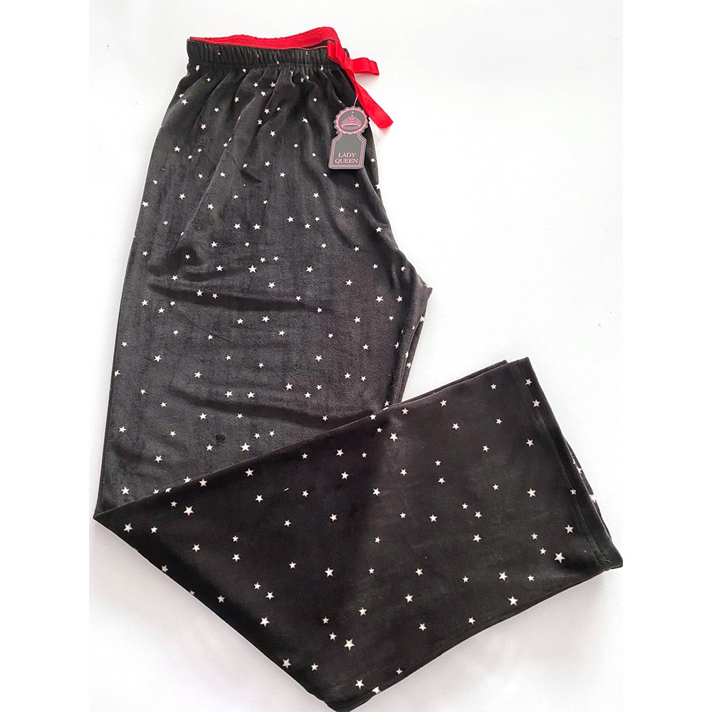 Lady Queen 8020 Bayan Battal Desenli Fransız Kadife Pijama Tek Alt 3XL-5XL - G.Kurusu - 3XL-4XL-5XL