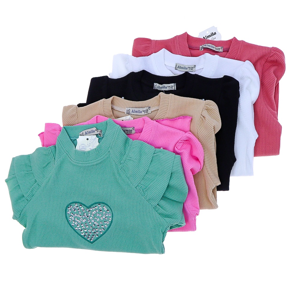 Almila 1690 Kız Çocuk Fitilli Çift Kol Fırfırlı Sweat 5-8 Yaş - Mint Yeşil - 5-8 YAŞ