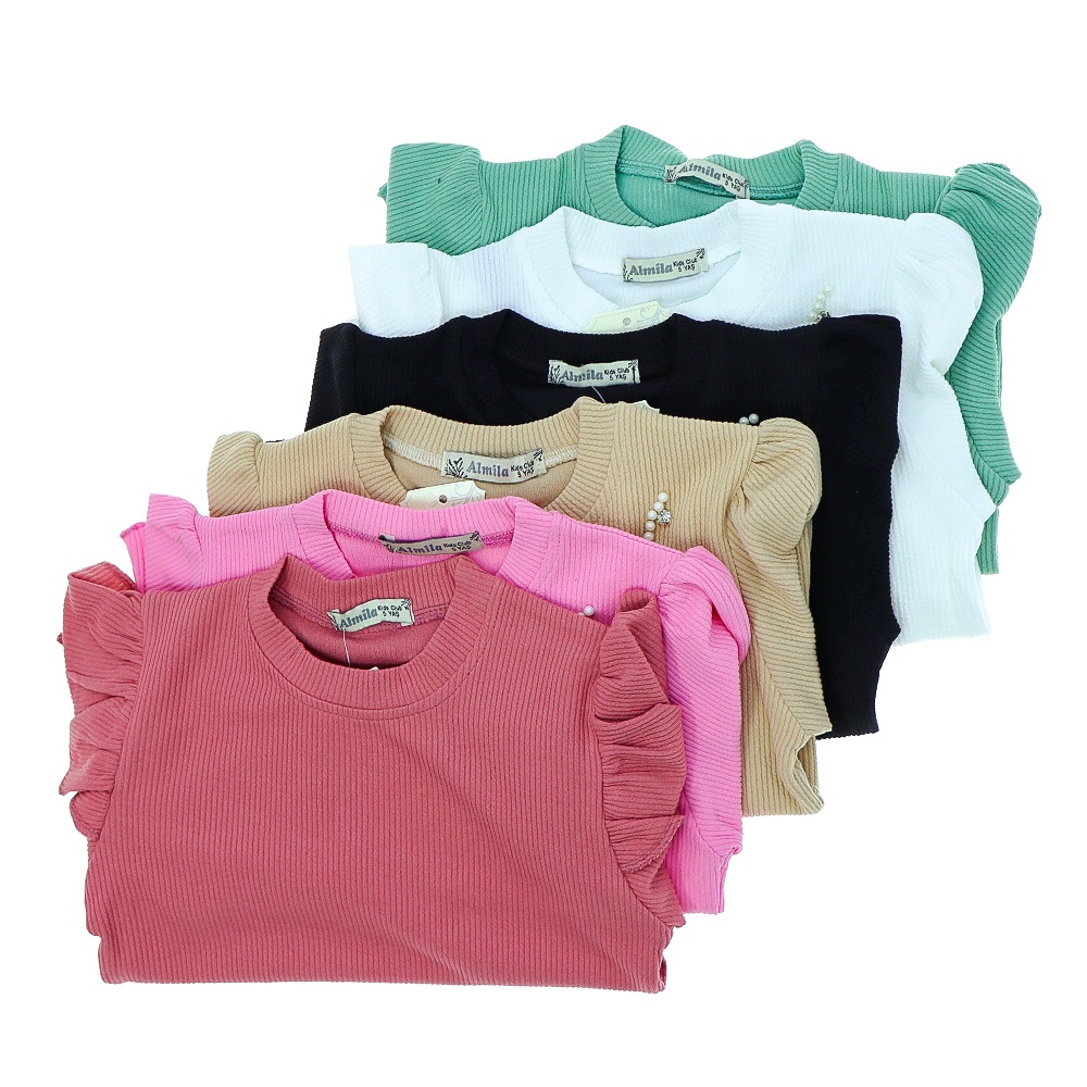 Almila 1614 Kız Çocuk Fitilli Omuz Fırfırlı Sweat 5-8 Yaş - Siyah - 5-8 YAŞ