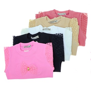 Almila 1812 Kız Çocuk Fitilli Kol Tüllü Fiyonk Sweat 5-8 Yaş - Pembe - 5-8 YAŞ