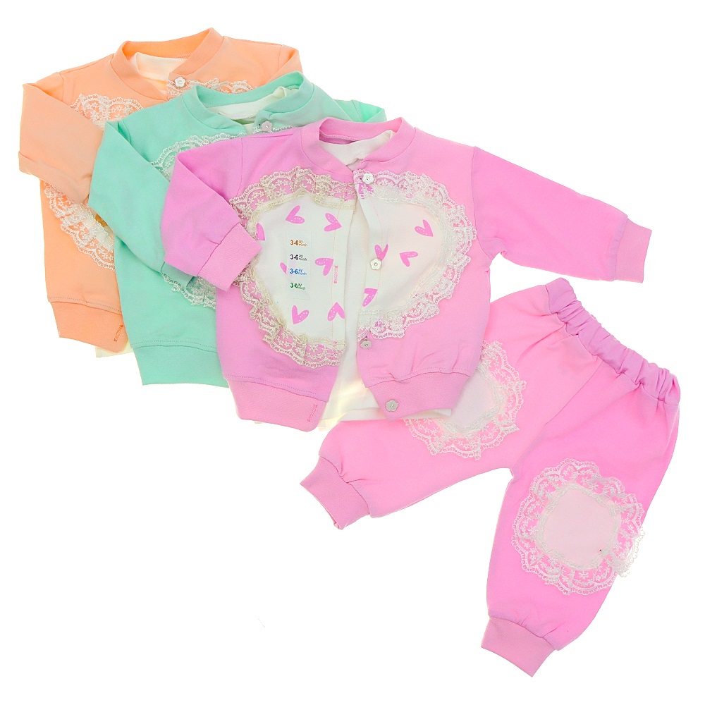 My Oktay 2272 Kız Bebe Penye Kalp Baskılı Dantelli 3 Lü Takım 9-24 Ay - Lila - 9-12-18-24 AY