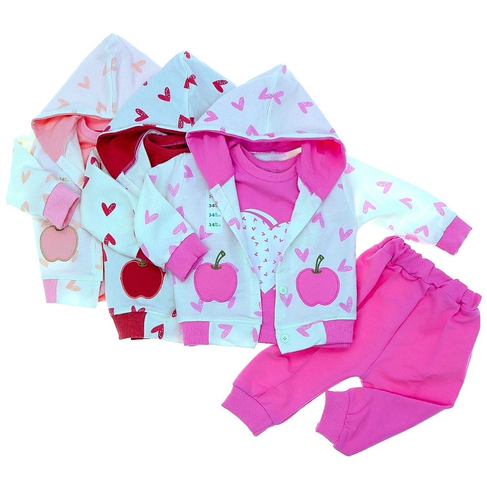 My Oktay 2273 Kız Bebe Penye Elma Baskılı 3 Lü Takım 3-24 Ay - A. Pembe - 3-24 AY