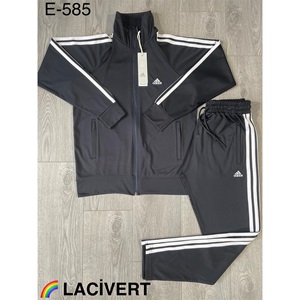 Are E-585 Erkek Dalgıç Adidas Nakışlı Yakalı Fermuarlı Eşofman Takımı S-2 XL - Siyah - S-M-L-XL-2XL