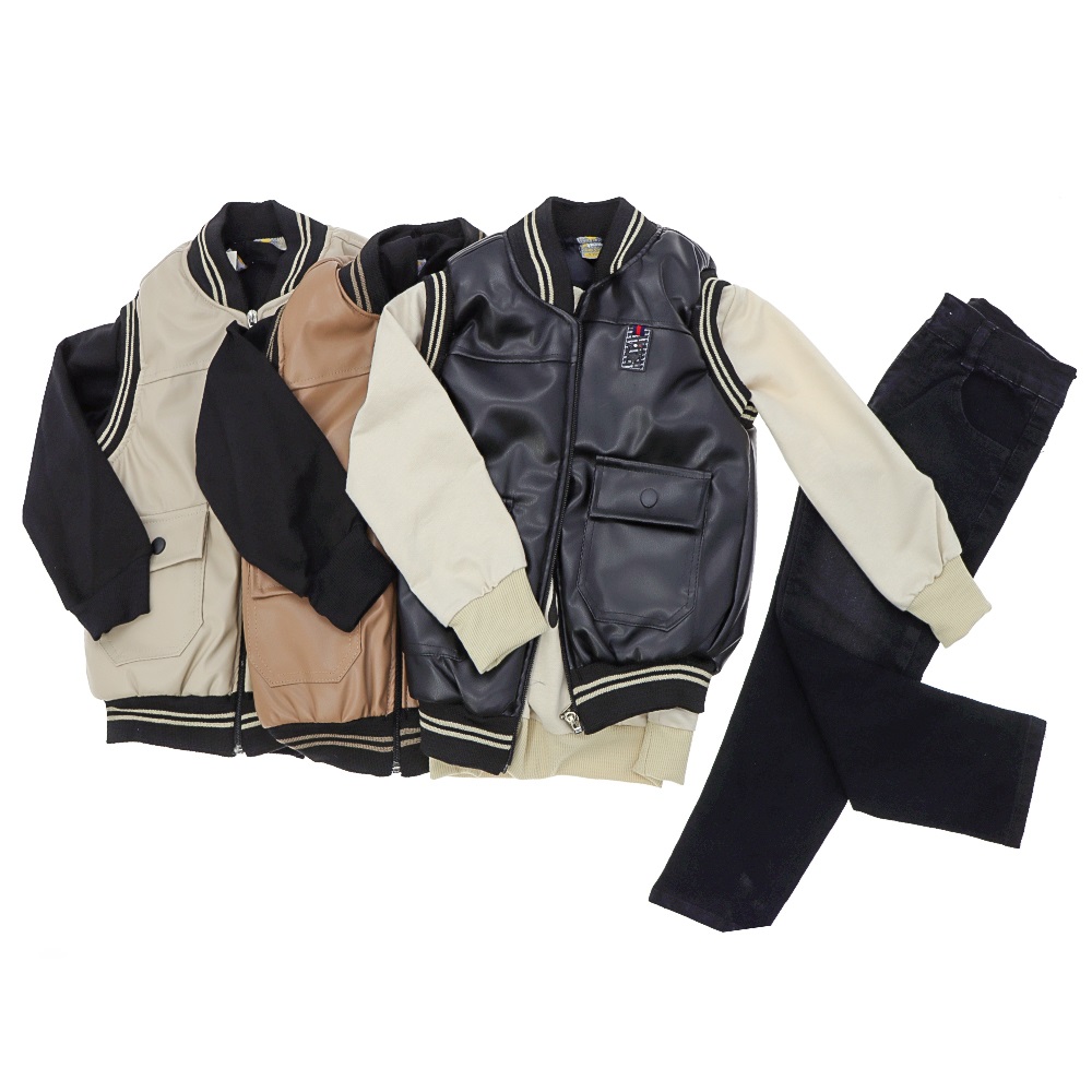 Mıncırık Kids 2114 Erkek Çocuk Cepli Deri Yelekli 3 Lü Takım 9-12 Yaş - Bej - 9-12 YAŞ