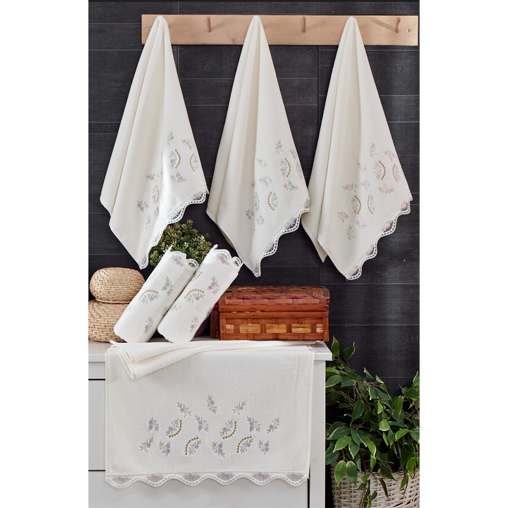 Orkidem 1002 Kadife Gelincik Nakışlı Mutfak Havlusu 30x50cm - Ekru - 30X50 CM