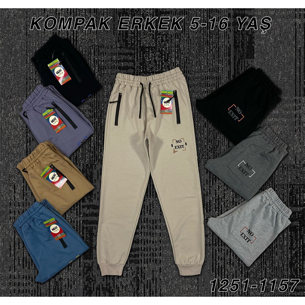 Uçar 1157-1 Erkek Çocuk Kompak Penye No Exıt Baskılı Fermuarlı Arka Cepli Paça Ribana Eşofman Alt 5-8 Yaş - Siyah - 5-8 YAŞ