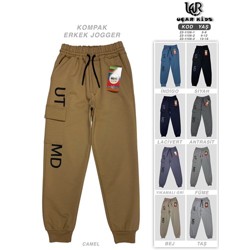 Uçar 1156-1 Erkek Çocuk Kompak Penye Ut Md Baskılı Sağ Kol Komando Cepli Paça Ribana Eşofman Alt 5-8 Yaş - Gri - 5-8 YAŞ