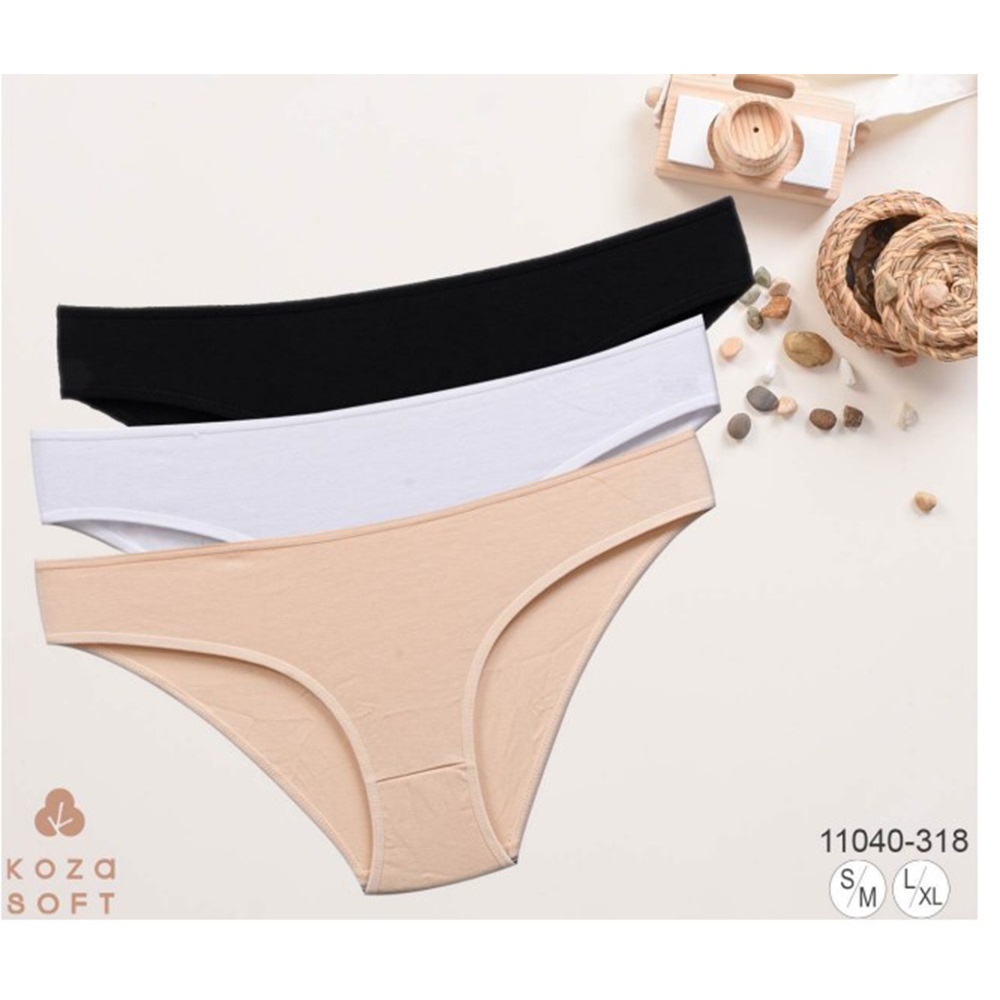 Koza 11040-318 Bayan Penye Düz 3 Lü Bikini - Karışık Renk - L-XL