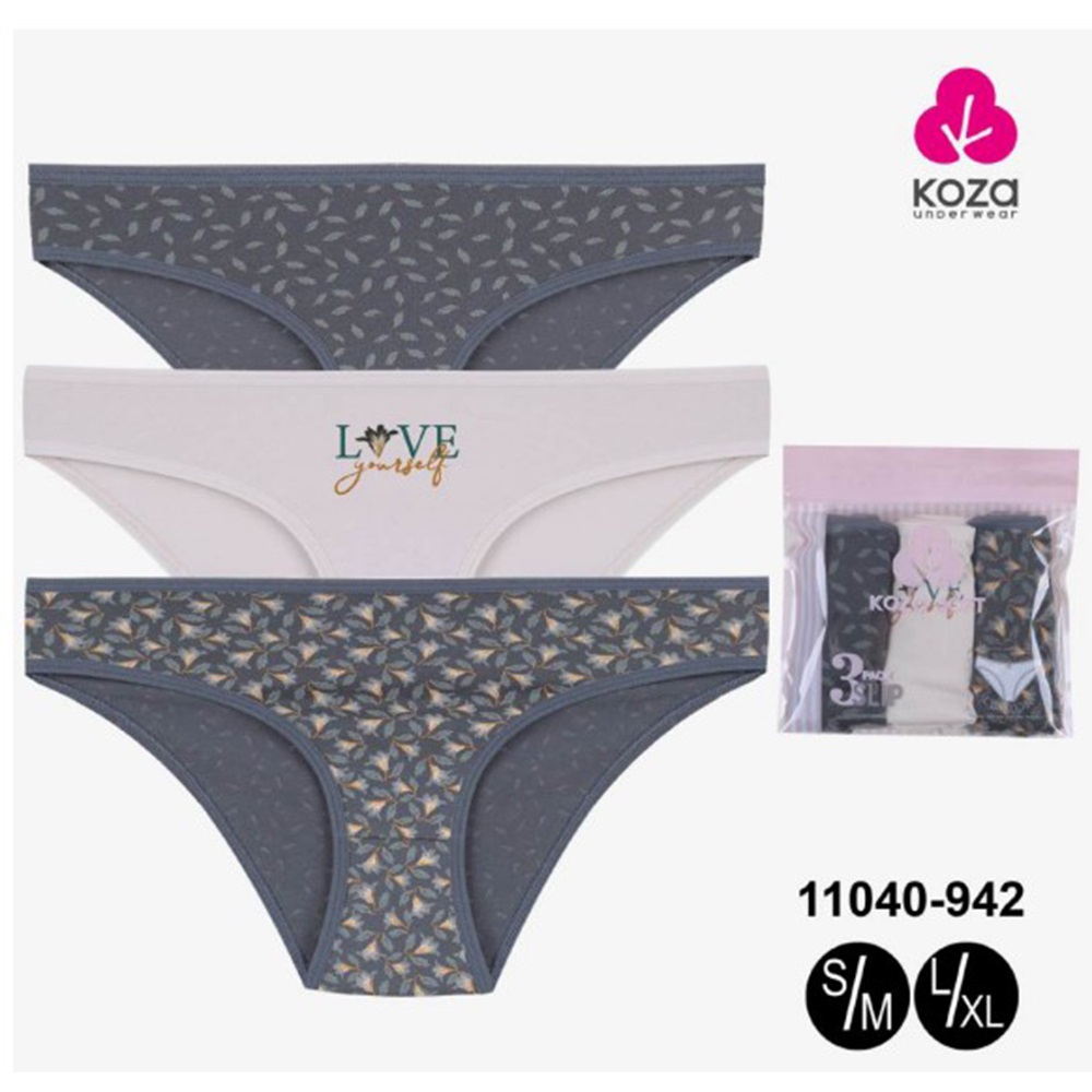 Koza 11040-942 Bayan Penye Desenli 3 Lü Bikini - Karışık Renk - L-XL