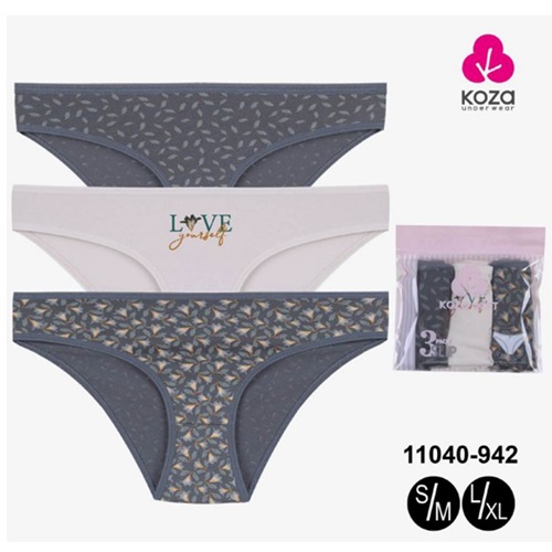 Koza 11040-942 Bayan Penye Desenli 3 Lü Bikini - Karışık Renk - L-XL