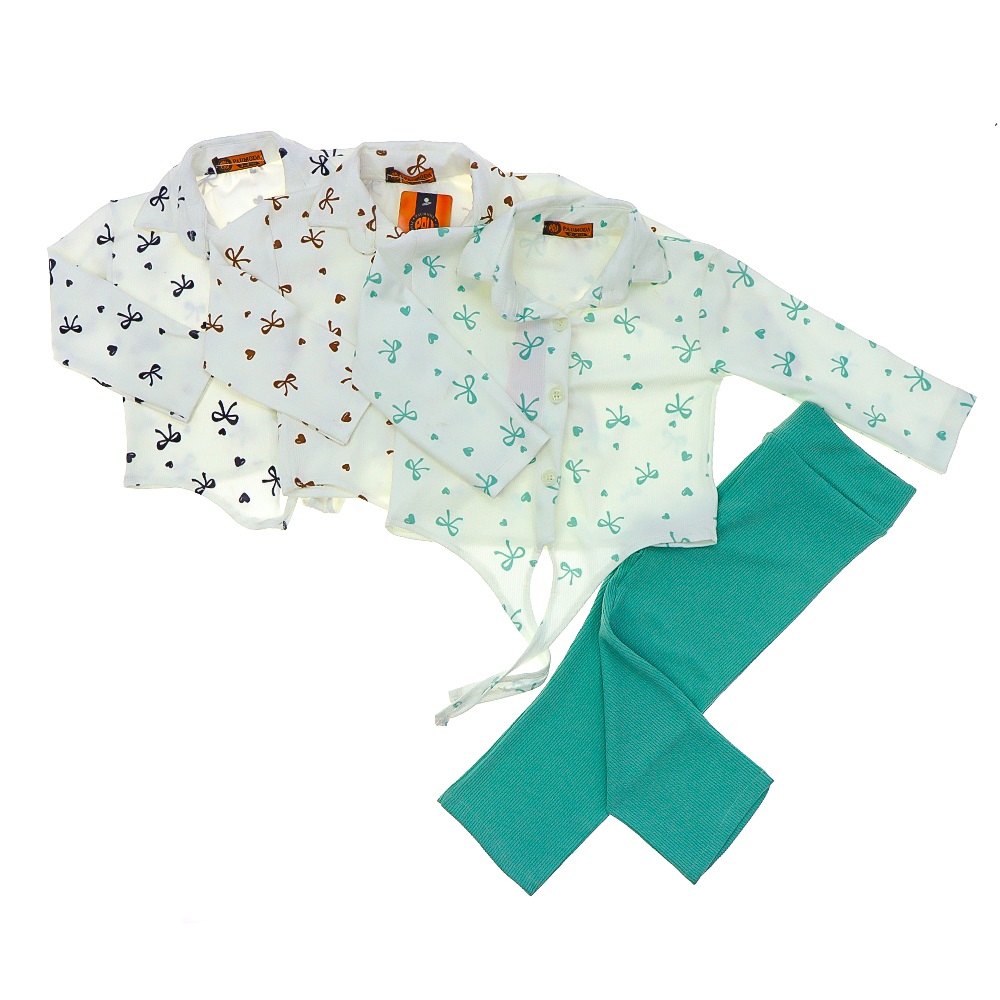 Pau Moda Kız Çocuk Kalp Kurdela Baskılı Bağlamalı Gömlekli Tayt Takım 3-6 Yaş - Pembe - 3-6 YAŞ