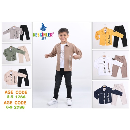 Keskinler Life 1786 Erkek Çocuk Good Baskılı Keten Gömlekli 3 lü Takım 2-5 Yaş - Gri - 2-5 YAŞ