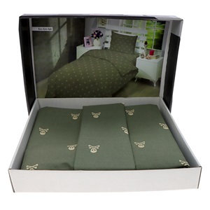 Kırmızı Home Pamuk Kuru Kafa Desenli Tek Kişilik Nevresim Takımı 160x220cm - Haki - 160X220 CM