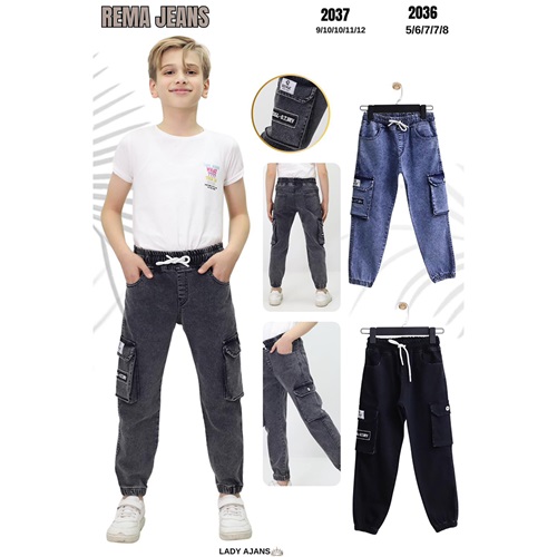 Rema 2036 Erkek Çocuk Kargo Cep Körüklü Gabardin Kot Pantolon 5-8 Yaş - Siyah - 5-8 YAŞ