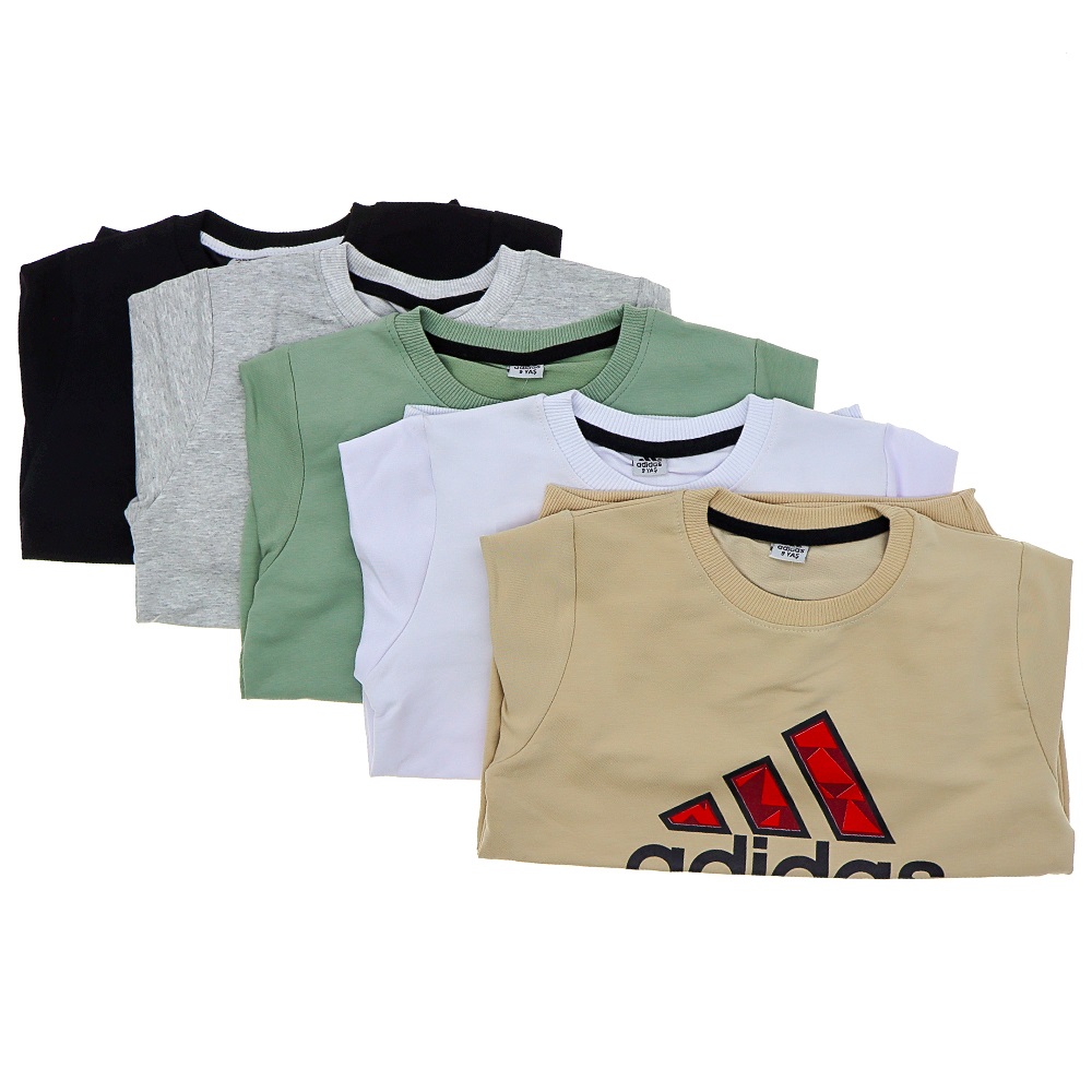 Alfa Kids 7194 Erkek Çocuk Kompak Penye Adidas Baskılı Sıfır Yaka Sweat 9-12 Yaş - Gri - 9-12 YAŞ