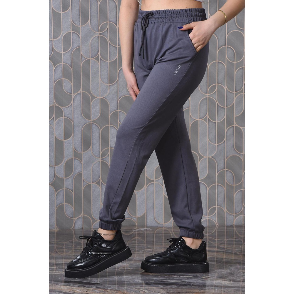 Oysho 0201 Bayan Battal Kompak Penye Oysho Baskılı Paça Lastikli Eşofman Alt 2XL-6XL - Kahverengi - 2XL-6XL