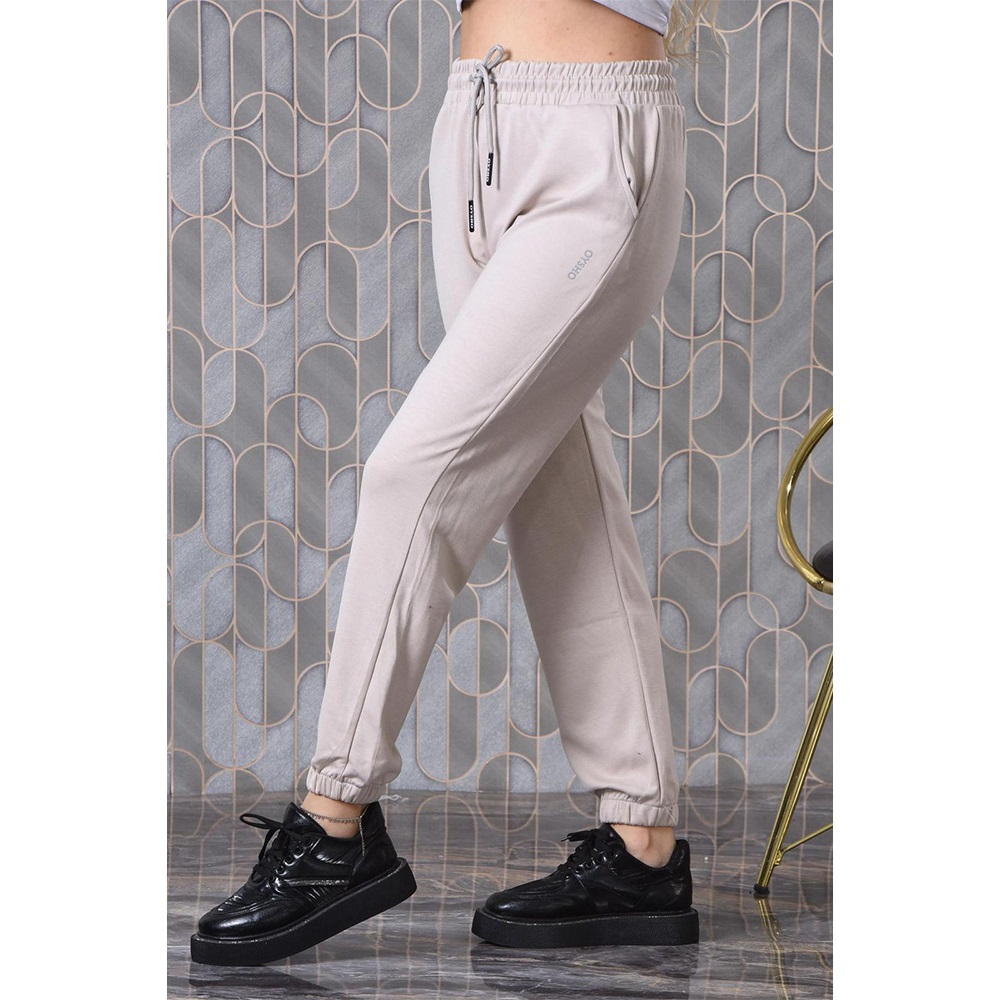 Oysho 086 Bayan Kompak Penye Oysho Baskılı Paça Lastikli Eşofman Alt S-2XL - Ekru - S-M-L-XL-2XL