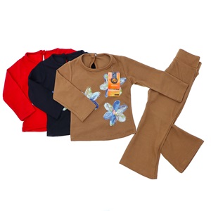 Pau Moda Kız Çocuk Fitilli Çiçekli Tayt Takım 3-7 Yaş - Siyah - 3-7 YAŞ