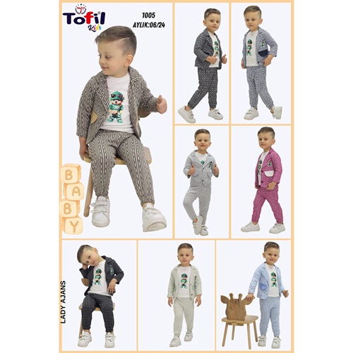 Tofil 1005 Erkek Bebe 2 İp Sevimli Ayıcık Baskılı 3 Lü Takım 6-24 Ay - Gri - 6-24 AY