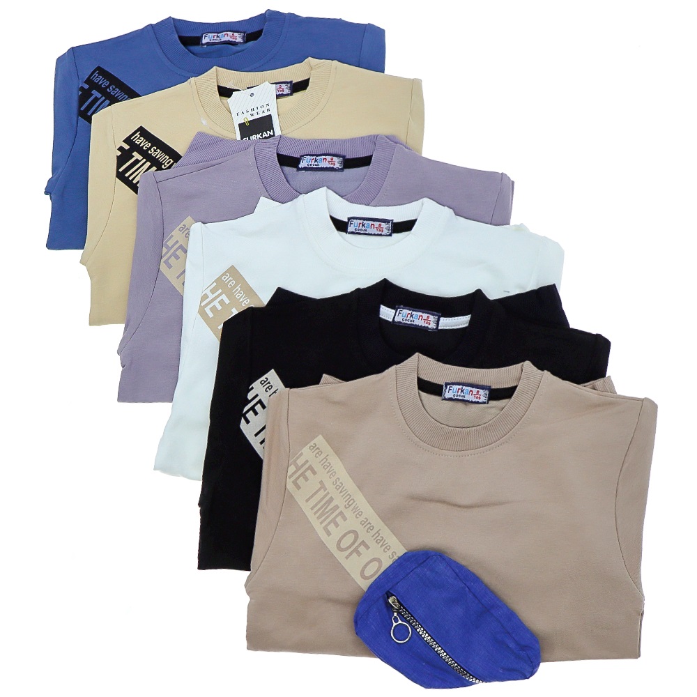 Furkan 8002 Erkek Çocuk Baskılı 2 İp Fermuarlı Cep Modelli Sweat 5-8 Yaş - Ekru - 5-8 YAŞ