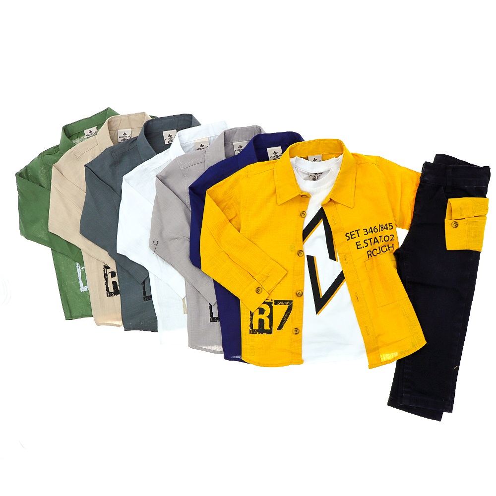 Keskinler Life 1789 Erkek Çocuk R7 Baskılı Gömlek 3 lü Takım 2-5 Yaş - Sarı - 2-5 YAŞ