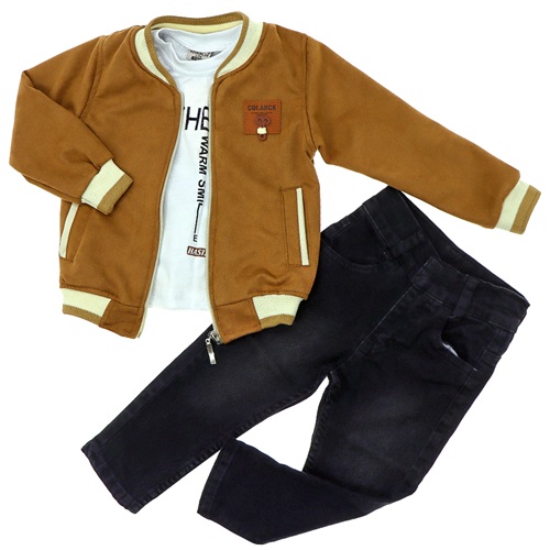 Keskinler Life 2825 Erkek Çocuk Süet Fermuarlı Ceket 3 lü Takım 6-9 Yaş - Camel - 6-9 YAŞ