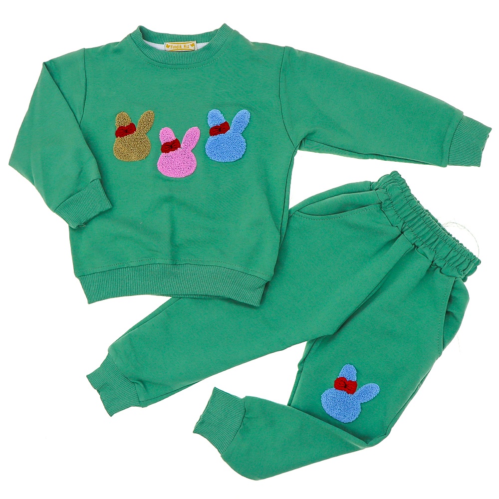 Fındık Kız Çocuk Penye Süzine 3 Tavşan Kafa Nakışlı Takım 3-6 Yaş - Krem - 3-6 YAŞ
