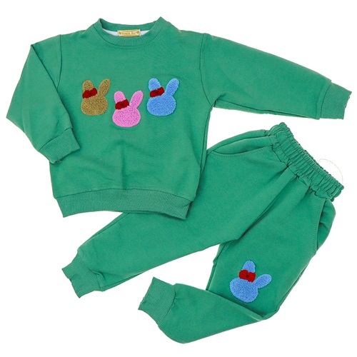 Fındık Kız Çocuk Penye Süzine 3 Tavşan Kafa Nakışlı Takım 3-6 Yaş - Krem - 3-6 YAŞ