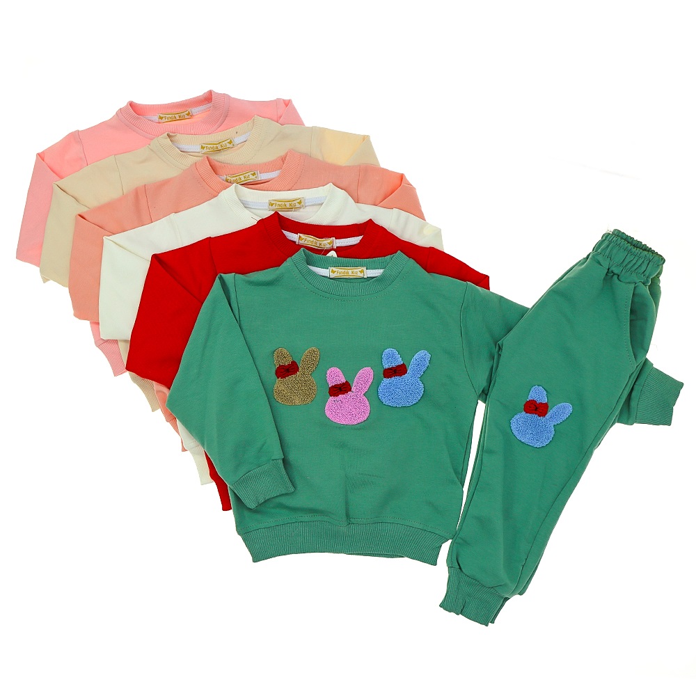 Fındık Kız Çocuk Penye Süzine 3 Tavşan Kafa Nakışlı Takım 3-6 Yaş - Krem - 3-6 YAŞ