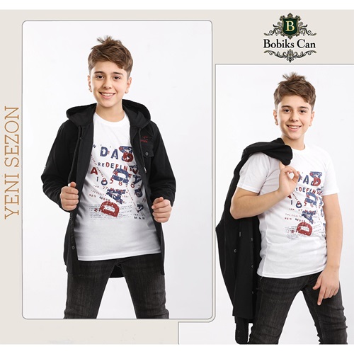 Bobiks Can 4713 Erkek Çocuk Siyah Kapşonlu Garson Kot Gömlek Tişört Takım 13-16 Yaş - Siyah - 13-16 YAŞ