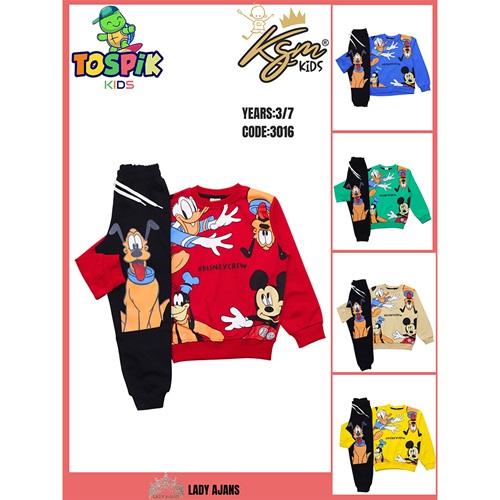 Tospik Erkek Çocuk Penye Disney Crew Baskılı Takım 3-7 Yaş - Kırmızı - 3-7 YAŞ