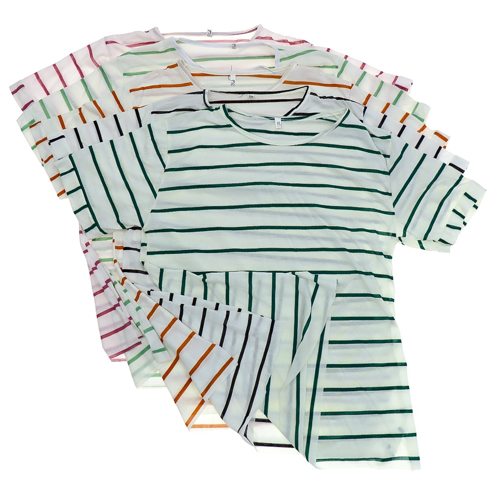 Sümeyye Unisex Penye Çizgili Sıfır Yaka Tişört M-XL - Yeşil - M-L-XL