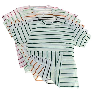 Sümeyye Unisex Penye Çizgili Sıfır Yaka Tişört M-XL - Yeşil - M-L-XL