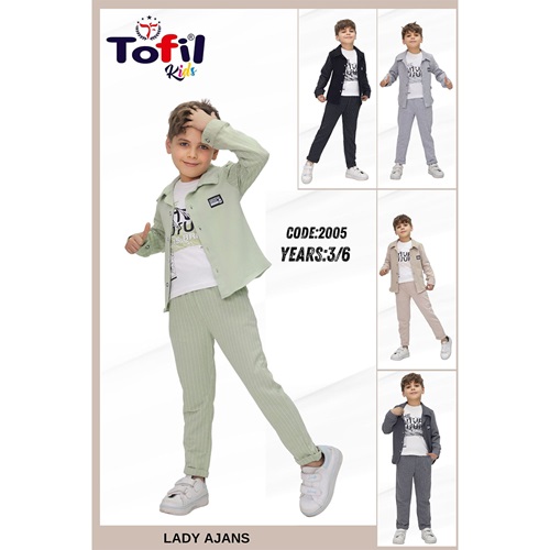 Tofil 2005 Erkek Çocuk Kol Düz Gömlekli 3 LüTakım 3-6 Yaş - Füme - 3-6 YAŞ
