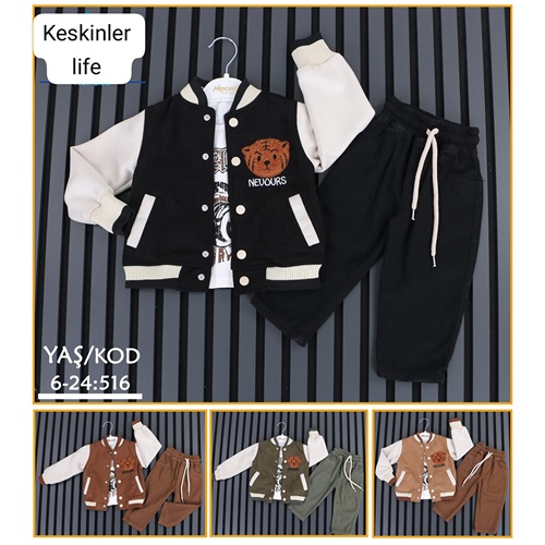 Keskinler Life 516 Erkek Çocuk Süet Ablike Sevimli Ayıcık Nakışlı 3 lü Takım 6-24 Ay - Siyah - 6-24 AY