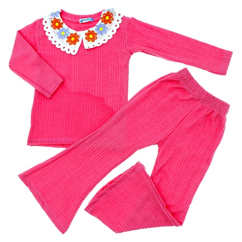 Damlanur Kız Çocuk Penye Triko Yakalı Takım 4-10 Yaş - Pembe - 4-10 YAŞ