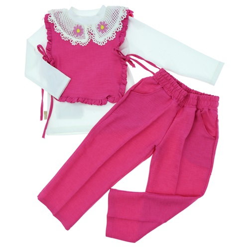 Stylla 1920 Kız Çocuk Dantel Yaka Fırfırlı 3 Parçalı Takım 5-8 Yaş - Yeşil - 5-8 YAŞ