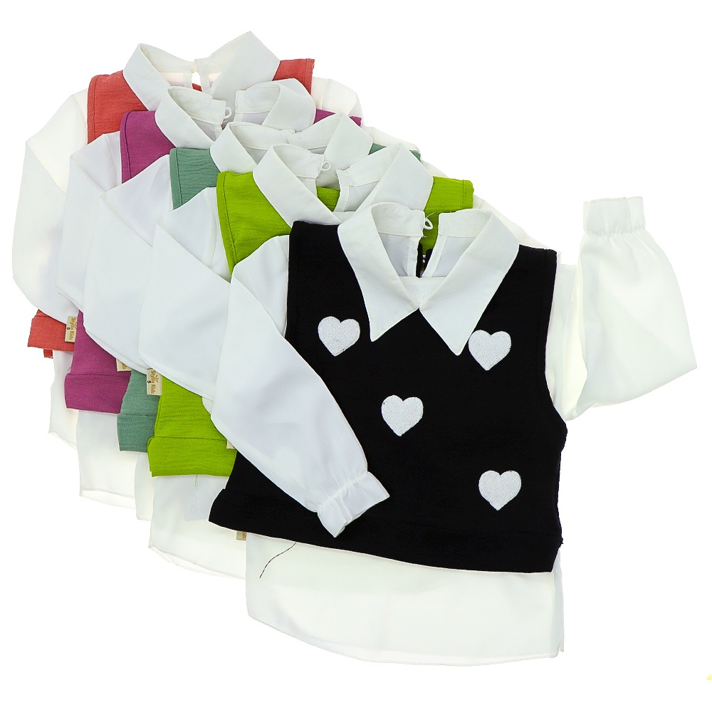 Stylla 1931 Kız Çocuk Kalp Nakışlı Gömlek 3 Lü Takım 5-8 Yaş