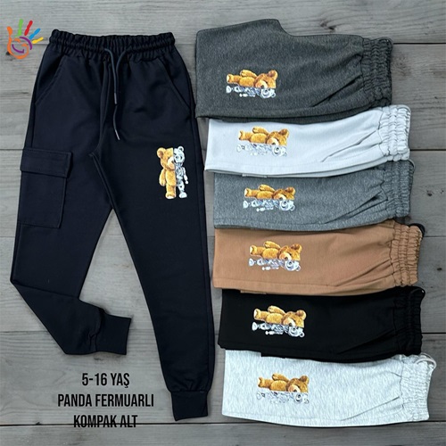 Paris Kids 7026 Erkek Çocuk Kompak Penye Sevimli Panda Ayıcık Baskılı Eşofman Alt 9-12 Yaş - Lacivert - 9-12 YAŞ