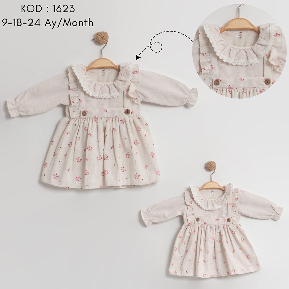 Tufitto 1623 Kız Bebe Çiçek Baskılı Elbise 9-24 Ay - Ekru - 9-24 AY